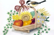 Bird on Flower Basket Watercolor