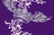 Silver foil winged crown screenprint for junior knit top.