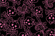 Pink girly skulls on black ground for hoodie.