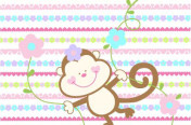 Girly Monkey on Ditsy Print Stripe