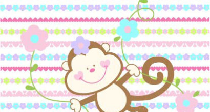 Girly Monkey on Ditsy Print Stripe